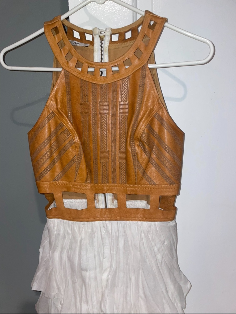 Aje Leather Cutwork High-Low Bubble Hem Dress l Bohemian Rare Archival 🤎 Small - Picture 8 of 15